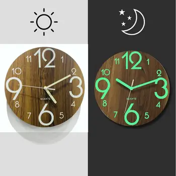 12 polegadas luminosa grão de madeira relógio de parede em madeira de silêncio do relógio luminosa fluorescente de parede relógio de parede, relógio digital, relógio de parede