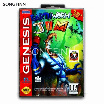 16 bits MD Cartão de Memória Com a Caixa para a Sega Mega Drive para Gênesis Megadrive - Earthworm Jim
