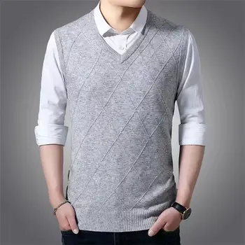 2023 Nova Marca de Moda Camisola para Homens Pulôver Colete Slim Fit Colete Malhas Outono coreano Estilo Casual Masculino Roupas I47