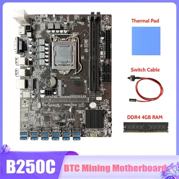 B250C BTC Mineração placa Mãe+4GB de RAM DDR4+Mudar+Cabo de Almofada Térmica 12X PCIE Para USB3.0 GPU Slot LGA1151 Mineiro placa-Mãe
