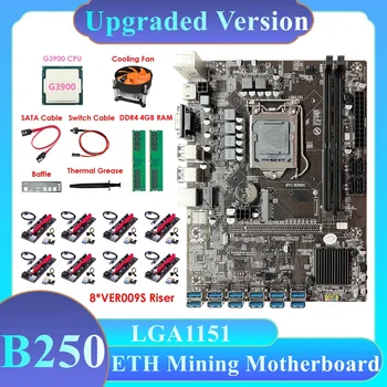 B250C ETH Mineiro Conjunto de placa-Mãe Parte +G3900 CPU+8XVER009S Riser+2X4G RAM DDR4+Fã+Cabo SATA+Mudar+Cabo de Defletor+massa Térmica