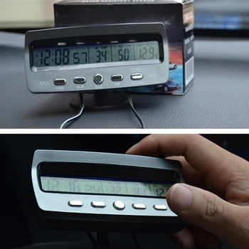 Carro Universal do Relógio de bordo Com Display LCD de 3 In1 Carro Termômetro Relógio Voltímetro Carro Multifuncional Relógio de Acessórios para carros