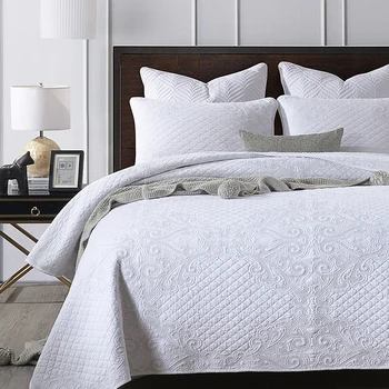 Estilo europeu simples colcha bordada planta flor lençóis da cama e colchas de cama espalhar colcha para cama