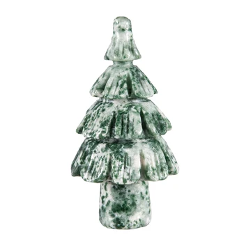 Mancha Verde Jasper Esculpida Árvore De Natal Estatueta Mini Estátua Para O Ano Novo Xmas Party Mesa De Casa De Enfeites De Natal, Presentes Artesanais