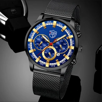 Moda Watche Para o homem de Negócios de Malha de Aço Inoxidável Correia de Quartzo relógio de Pulso Relógio Calendário Homem Casual Relógio de Couro relógio