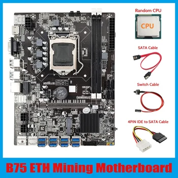 QUENTE-B75 ETH de Mineração placa-Mãe 8XPCIE para USB+CPU+4PIN IDE para SATA Cabo+Cabo SATA+Cabo de conexão do Interruptor LGA1155 placa-Mãe B75